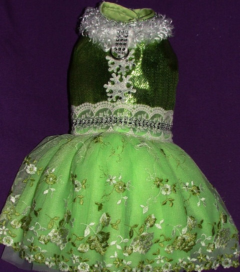 Lime and Snow flakes Formal Dog Dress