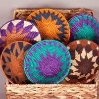 Woven Grass Bowl - Purple, Burnt Sienna, & Cream - Thumbnail 2