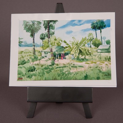 Original watercolor - home in burma