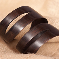 Carved Wooden Cuff Bracelet  - Thumbnail 1
