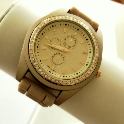 Gold-  Matte Crystal Timepiece 