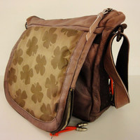 Clover Leaf Leather Messenger Bag - Thumbnail 1