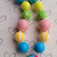Summer Beach Ball Pendant Chunky Necklace and Matching Bracelet/Perfect Beach Photo Props/Bubblegum Beads/Girls Jewelry - Thumbnail 1