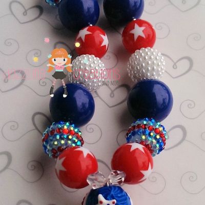 4th of july patriotic blue cupcake chunky necklace