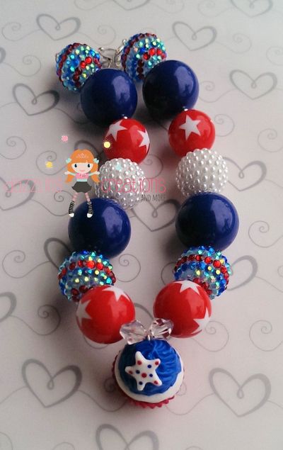 4th of july patriotic blue cupcake chunky necklace