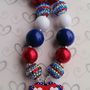 4th of July Red White Blue Patriotic Flip Flops Chunky Necklace and Hair Flower Clip-1
