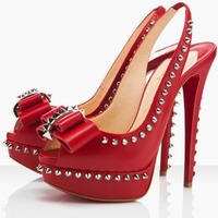 CHRISTIAN LOUBOUTIN LADY CLOU LUCIFER BOW SPIKED 150 RED - Thumbnail 3