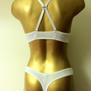 Stripes & Floral Lace Thong - Rust or White - Size S - Thumbnail 3