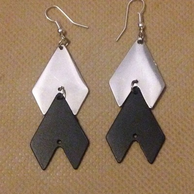Black and silver chevron earrings