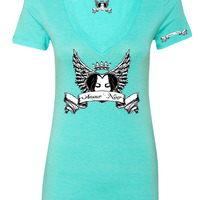  Amour Noir Women's  Triblend Deep V-Neck T-Shirt - Thumbnail 4