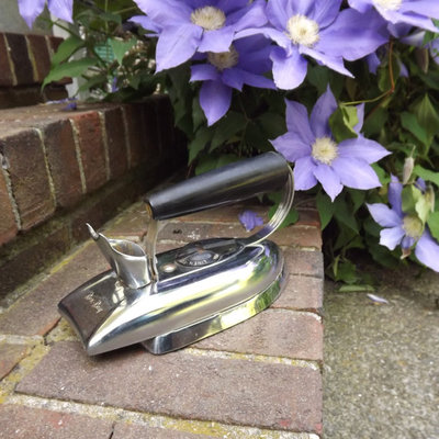 Industrial chrome rex ray vintage electric clothes iron, atomic era antique home decor