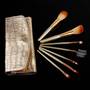 Solid Gold 7 Pc Makeup Brush Set w/Gold Leather bag-4
