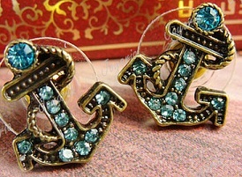 Blue Anchor Stud Earrings