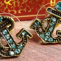 Blue Anchor Stud Earrings