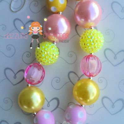 Pink lemonade pendant chunky necklace hair bow sets perfect photo props/bubblegum beads/girls jewelry
