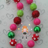 Pink Watermelon Pendant Chunky Necklace Hair Bow Sets Perfect Photo Props/Bubblegum Beads/Girls Jewelry - Thumbnail 1