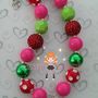 Pink Watermelon Pendant Chunky Necklace Hair Bow Sets Perfect Photo Props/Bubblegum Beads/Girls Jewelry-1