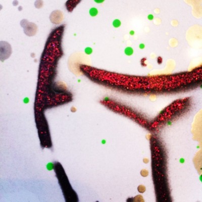 Thunder thighs tile - black glitter on silver and green