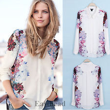  floral print chiffon t shirt blouse long sleeve women tops 