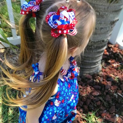 4th of july/patriotic/red white blue double hair bows/photo props