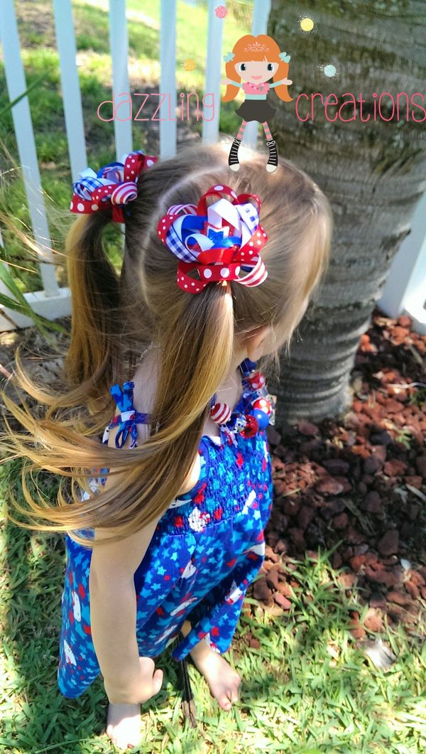 4th of July/Patriotic/Red White Blue Double Hair Bows/Photo Props