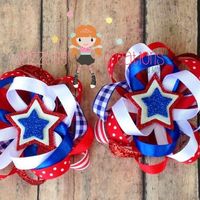 4th of July/Patriotic/Red White Blue Double Hair Bows/Photo Props - Thumbnail 1