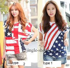 New fashion flag  short sleeve loose casualtops 