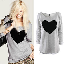 Love heart printed women round neck long sleeve t-shirt tops