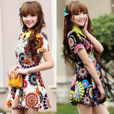  short sleeve retro slim fit waist casual summer mini skirt dress