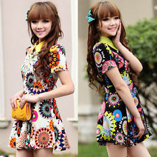  short sleeve retro slim fit waist casual summer mini skirt dress