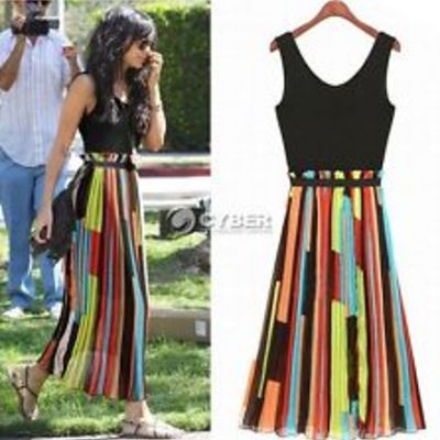 Boho long maxi evening party dress beach stripe dress 3 colors