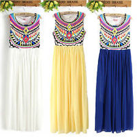  Boho Long Maxi Evening Party Dress Beach Dresses Chiffon Dress - Thumbnail 1