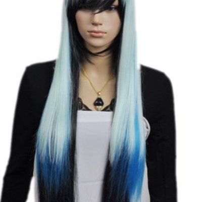 Anime-long straight mix full hair-anime wig-(blue/black)-womens