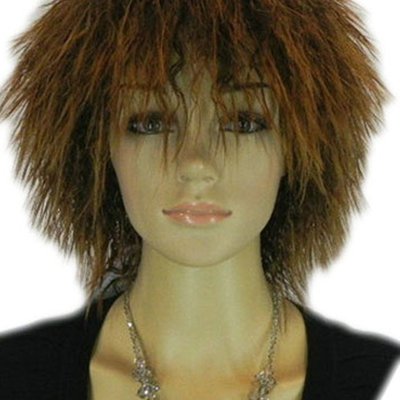 Anime-micro perm-curly short/medium spiky brown heat resistant fibre synthetic hair-(brown/black-blend)-womens