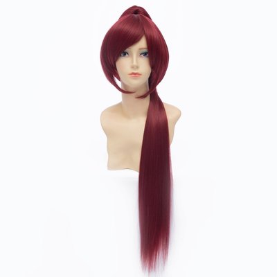 Anime-long straight ponytail synthetic fibre hair-full wig-(red)-womens