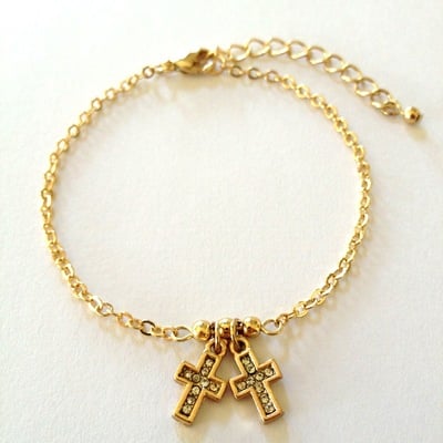 Tina - Gold Charmed Cross Bracelet
