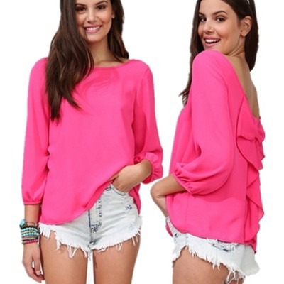 Ladies Bow Back Blouse Pink