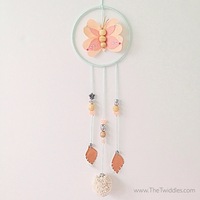 5" Be Free Wall Hanging - Felt Butterfly & Leather Feathers - Thumbnail 2