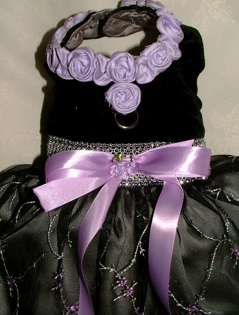 Black Velvet and Lavender Rose Designer Dog Dress