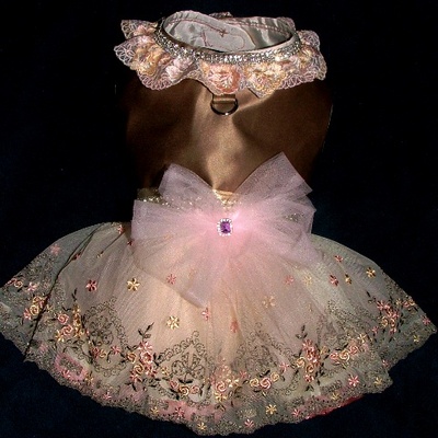 Devine taupe satin and pink designer dog dress