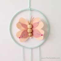 5" Be Free Wall Hanging - Felt Butterfly & Leather Feathers - Thumbnail 1