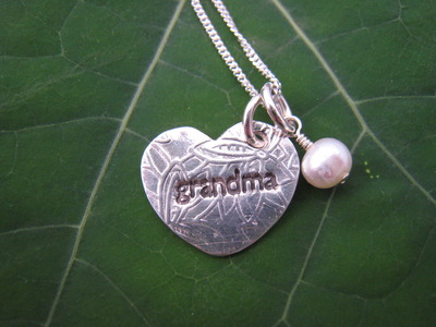 Grandma heart necklace, pearl