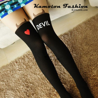 Tattoo print devil gipsy mock knee high hosiery pantyhose legging