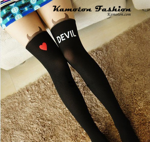 Tattoo Print Devil Gipsy Mock Knee High Hosiery Pantyhose Legging