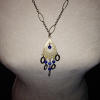 Blue Bead Pendant on Unique Brass Chain - Thumbnail 1