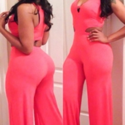 Pink sexy cutout flared pant jumpsuit