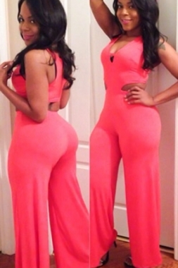 Pink Sexy Cutout Flared Pant Jumpsuit