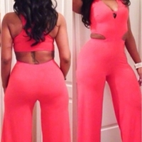 Pink Sexy Cutout Flared Pant Jumpsuit - Thumbnail 1