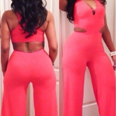 Pink sexy cutout flared pant jumpsuit