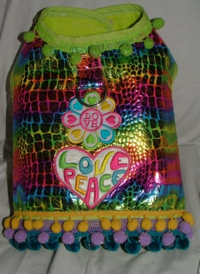 Rainbow snakeskin and pom pom harness vest